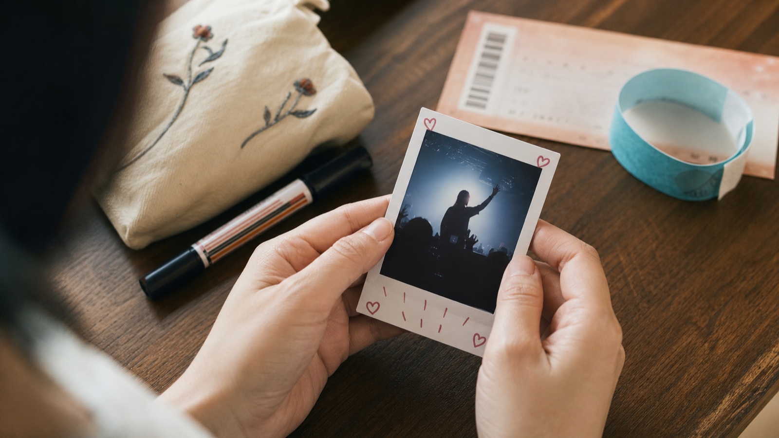 限定のインスタント写真を手に取る様子のイメージ